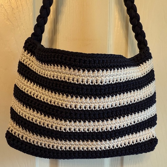 The Sak Handbag White Navy Blue Stripes - Picture 1 of 8